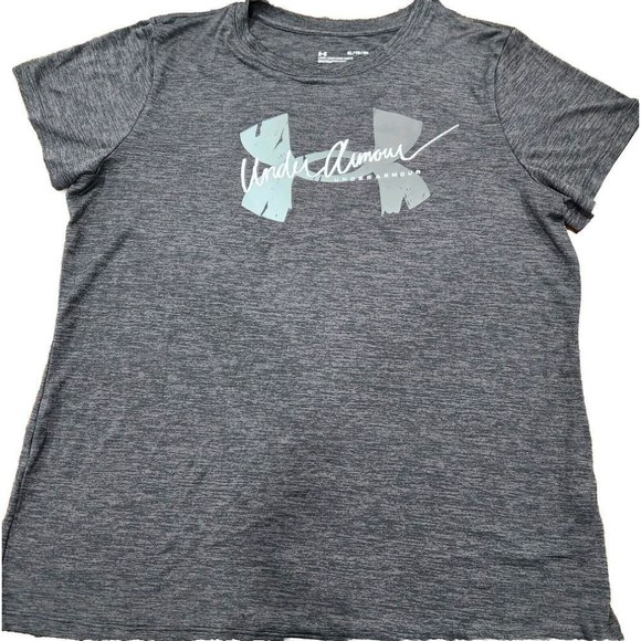 Under Armour Heat Gear Mens Shirt Loose Fit Gray Short Sleeve XL Logo Graphic - Picture 1 of 6